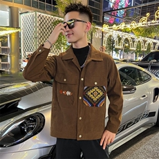 潮牌灯芯绒夹克外套春秋季潮流时尚休闲刺绣夹克上衣，男装夹克，星座410-7