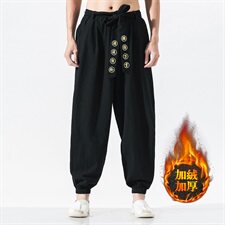 2020冬新款男装中国风宽松加绒加厚保暖休闲裤刺绣哈伦裤K30-P75，男装休闲裤，电商B277(原6028)