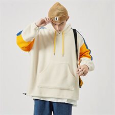 秋季新款男士宽松大码羊羔毛休闲拼接套头外套卫衣WY78/P65，男装卫衣，星座608A