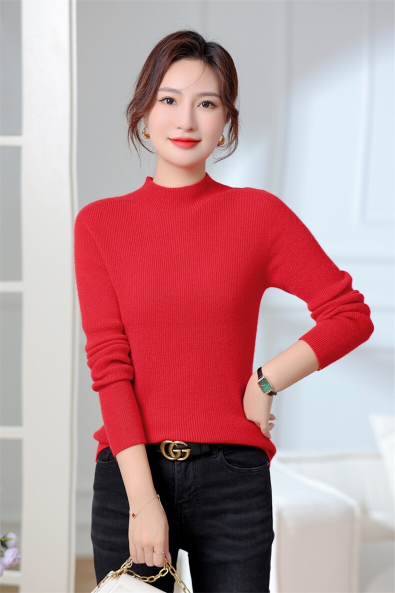 山羊绒衫女半高领秋季新款针织打底毛衣,女装羊绒衫,旭日羊绒