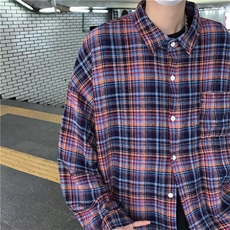 美式复古格子衬衫男宽松春秋休闲百搭外套潮男，男装衬衫，星座716-3