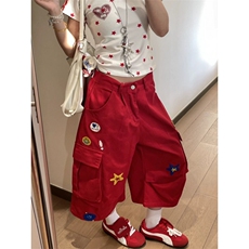 AK2233-P70星星刺绣工装七分裤夏季薄款美式阔腿宽松短裤，男装牛仔裤，星座617A-2