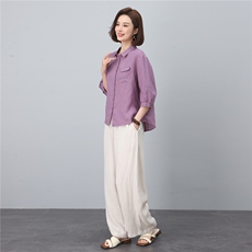 棉麻套装女2026年新款夏装搭配一整套中年妈妈阔腿裤装亚麻两件套，女装套装/套裙，涵誉