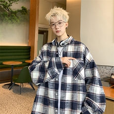 B225-仔仔图-C6603--P55-X69--长袖潮流刺绣口袋格子衬衫--全棉，男装衬衫，电商B225
