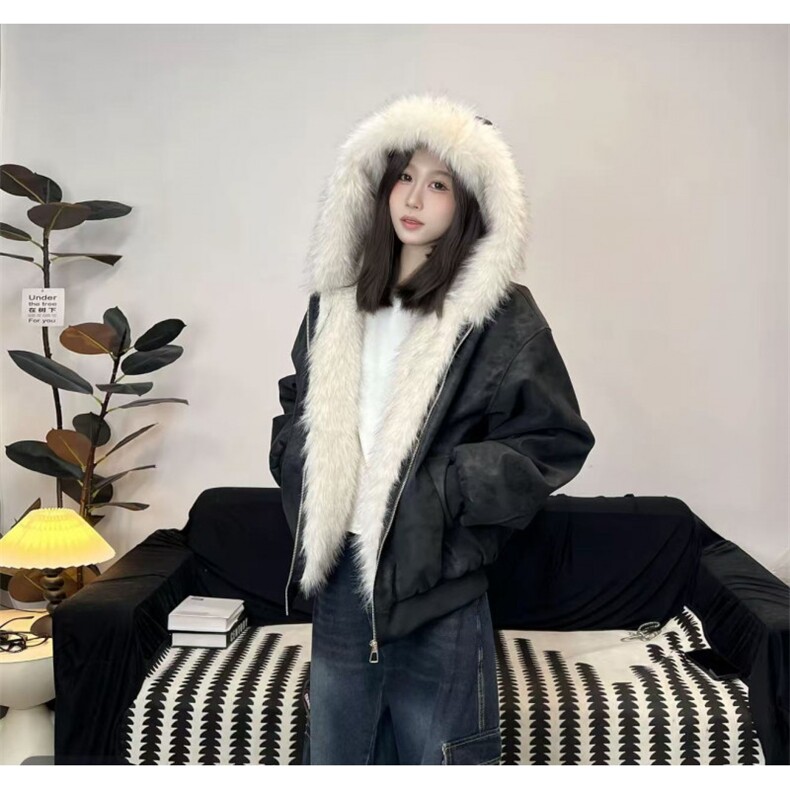 网图座山雕连帽PU皮男女同款保暖百搭棉衣P95，男装棉衣，星座307A