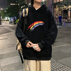 WY2064-P35加绒款-P40纯棉连帽卫衣男大码运动帽衫宽松薄外套男，男装卫衣，电商A040