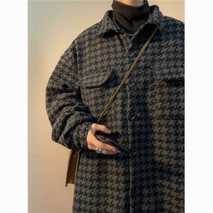 2022秋冬季韩版千鸟格毛呢外套男美式复古小香风夹克 W6701-P52图片