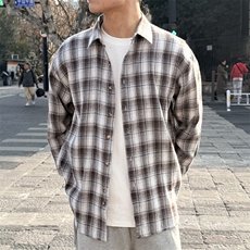 （跨境电商）四季款格子衬衫潮流宽松格纹衬衣，男装衬衫，星座1107-1
