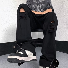美式街头破洞牛仔裤男直筒宽松欧美高街vibe风长裤N01250-P40，男装牛仔裤，星座308B-1