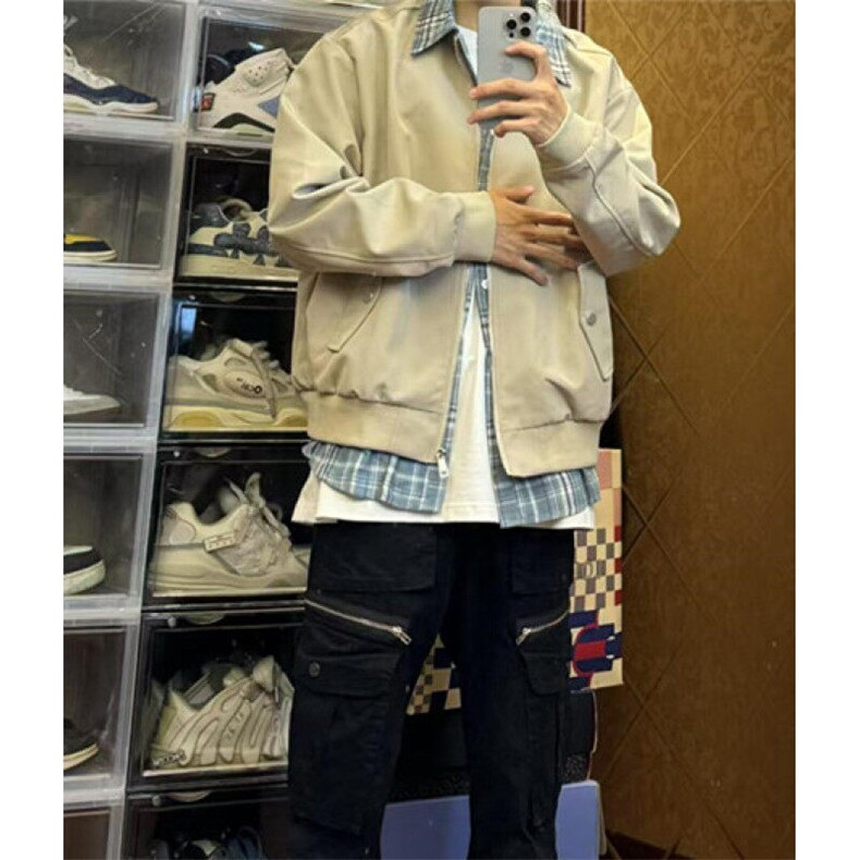 美式复古假两件拼接格子衬衫ma1翻领夹克男女JY206,男装夹克,星座1116A（原606A-3）