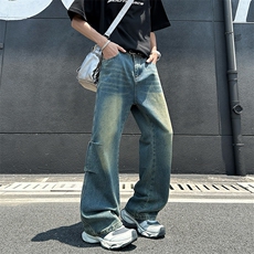 美式高街牛仔裤男女韩版潮流褶皱帅气2026秋季ins长裤RK3075-P43，男装牛仔裤，星座412-3