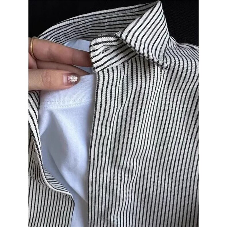 美式复古条纹衬衫男夏季潮牌薄款慵懒风宽松cleanfit长袖上衣外套，男装防晒衣，星座205-3