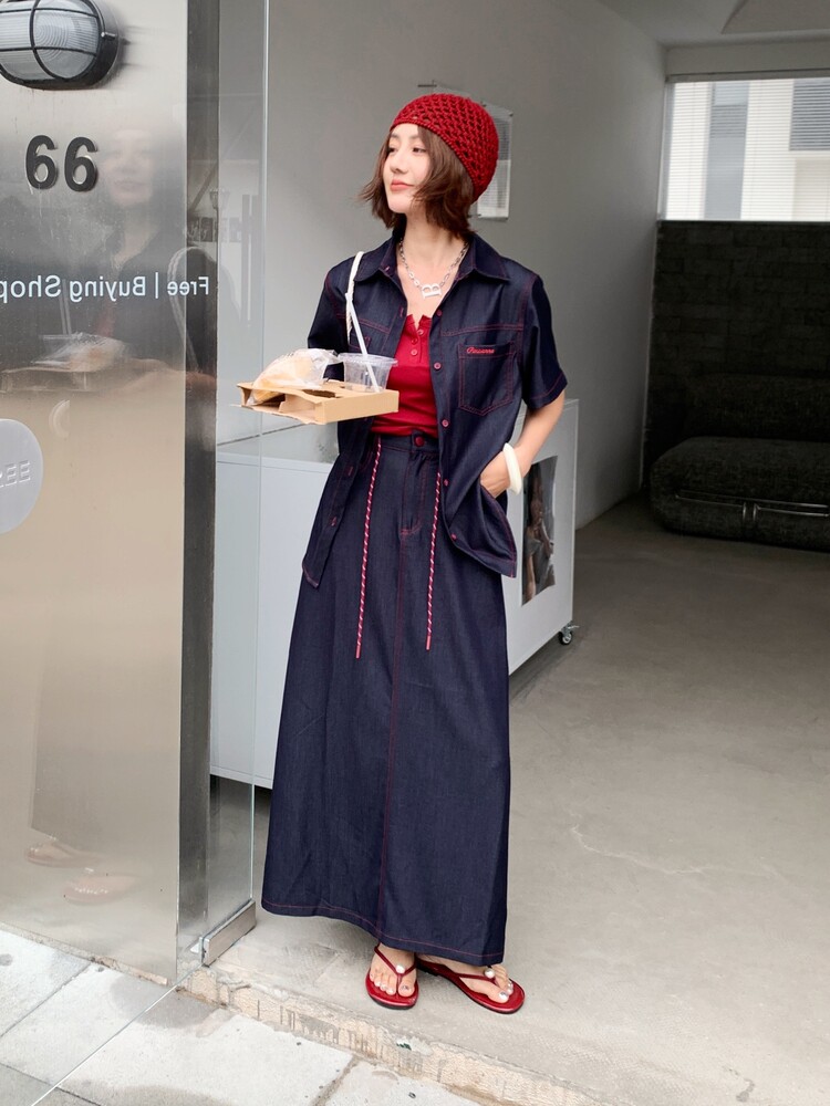 （新款现货）2026夏装短袖大版宽松明线天丝牛仔套装两件套,女装套装/套裙,印象茜