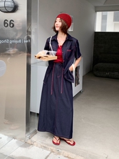 （新款现货）2025夏装短袖大版宽松明线天丝牛仔套装两件套，女装套装/套裙，印象茜