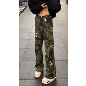 迷彩微喇潮流蛇纹新款秋冬流行美式牛仔裤工装裤迷彩裤男裤子图片