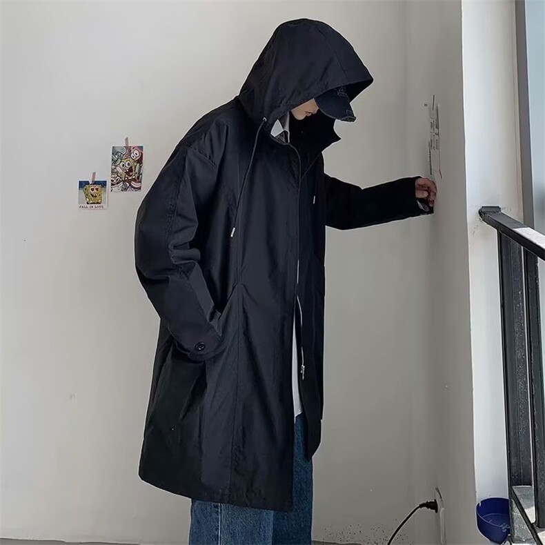 中长款风衣男韩版潮流高街帅气连帽2023春秋新款ins外套W4562-P48,男装风衣,星座412-2
