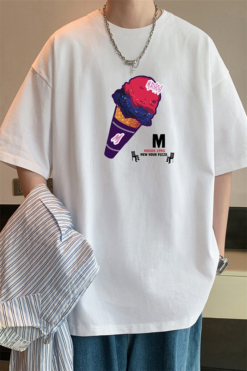 T824宽松短袖T恤男夏季2025新款半袖港风chic潮牌男生体恤衫,男装T恤,星座304A-1