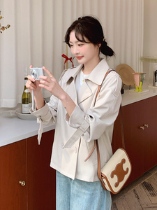 小个子短款时尚风衣外套女春秋2025新款英伦风宽松休闲米白色上衣图片