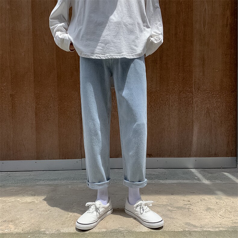 港风秋季新款百搭牛仔裤男韩版宽松直筒九分裤休闲裤K805/P45,男装牛仔裤,电商D202