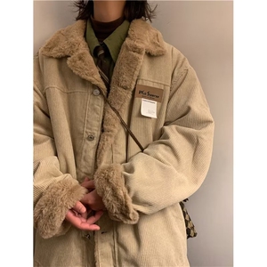 灯芯绒棉服男女冬季加绒棉衣宽松日系潮牌情侣棉袄外套65571-P70图片