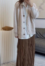 秋冬简约气质纯色针织衫女保暖减龄毛衣针织外套，女装羊毛衫，纳慈羊绒