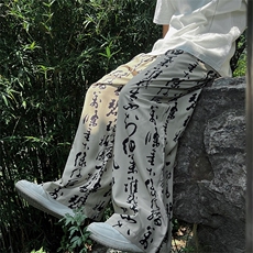 现货！2026春夏新款新中式印花透气抽绳垂感男裤ZK02-P50，男装休闲裤，电商A021