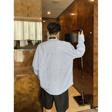 竖条纹领带衬衫潮流宽松学院风翻领长袖衬衣CS65-P52，男装衬衫，星座208-5