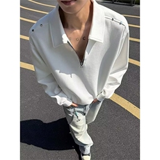 重磅半拉链卫衣男美式复古纯色宽松休闲翻领机车春秋加厚外套，男装工装外套，星座506A