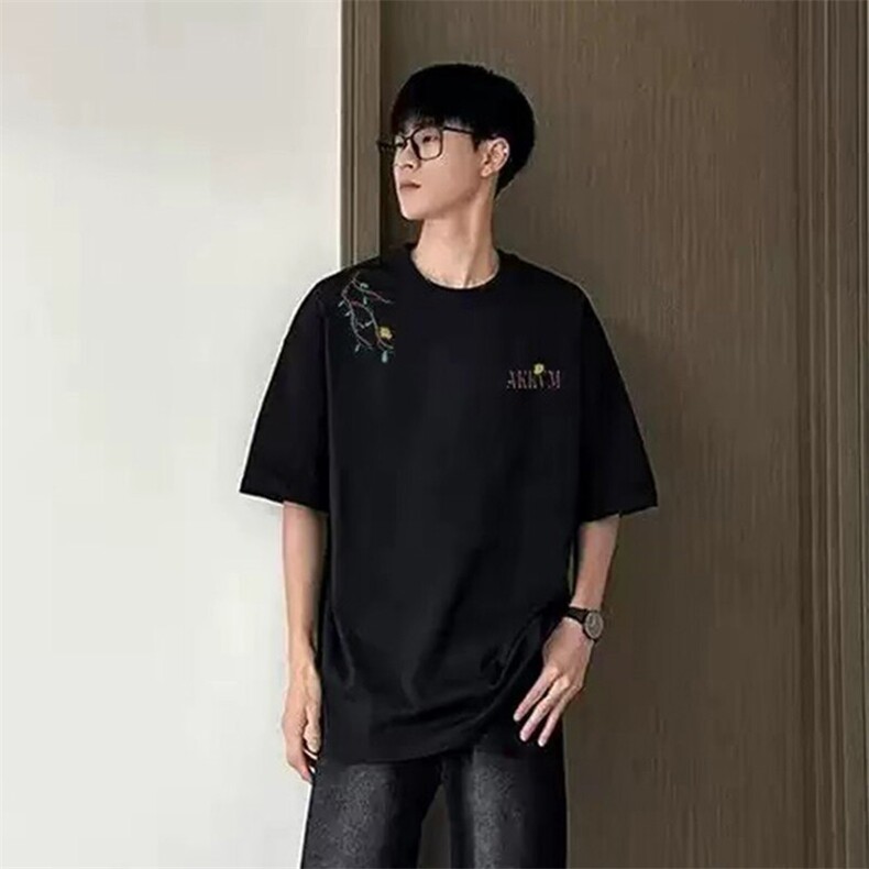 万针全刺绣工艺 高品质260克纯棉双纱美式宽松百搭短袖T恤 特P33图片