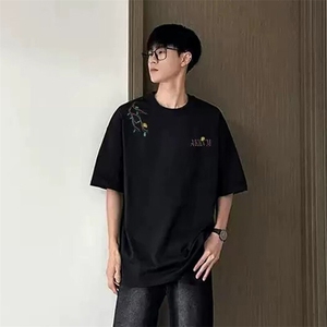 万针全刺绣工艺 高品质260克纯棉双纱美式宽松百搭短袖T恤 特P33图片