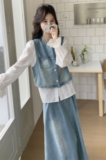秋装大量现货！衬衫牛仔马甲半身裙三件套2C133-8909-P185-K248，女装套装/套裙，2C133