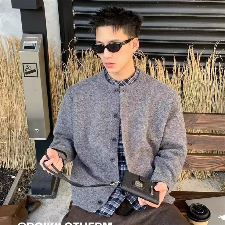 秋冬新款假两件毛衣开衫老钱风休闲慵懒外套-KS93-网图，男装针织衫/毛衣，星座1002-2