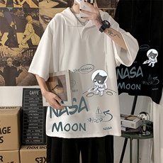 LD54187-P45NASA联名同款连帽短袖t恤男大码胖子带帽五分袖海报风，男装T恤，电商A040