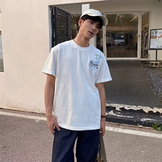 万针全刺绣解构设计260克重磅双纱纯棉高品质美式高街短袖T恤特35，男装T恤，电商A486