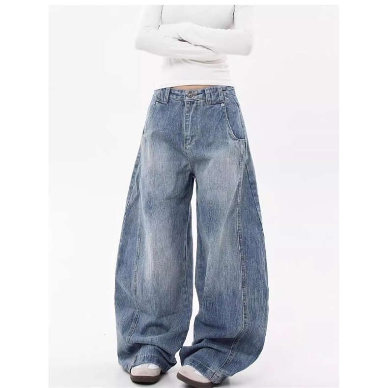 1506-1/KB3591/P49复古蓝色水洗闪电纹男女解构感弯刀牛仔裤立体，男装牛仔裤，星座1506-1