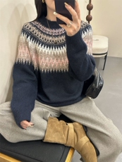 2025年冬季费尔岛长毛半高领，女装羊毛衫，臻纶羊绒