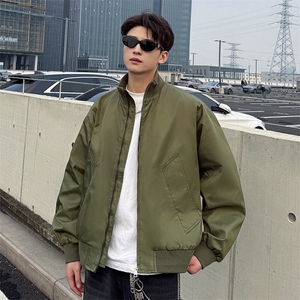 棕色短款飞行员夹克外套男款秋季美式复古cleanfit立领廓形棒球服图片