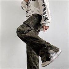 嘻哈高街迷彩裤宽松直筒大口袋工装裤复古排扣阔腿裤男1539-p52，男装工装外套，星座1008-2