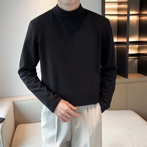 纯棉打底衫男士内搭白色体恤半高领长袖t恤男冬季德绒保暖 T800图片