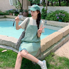 2024新款绿色假两件背带裙212A-8844-P125-K188，女装连衣裙，浙宝212A