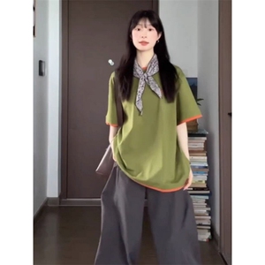 H1030-P38原版印花拼接美式复古休闲宽松短袖T恤图片