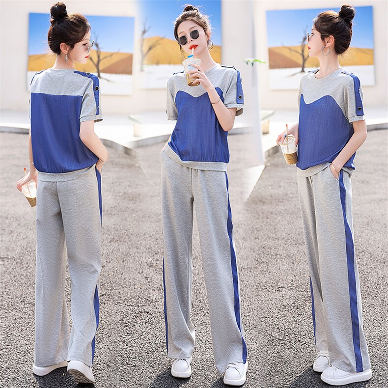 2023年夏季休闲套装女时尚新款牛仔天丝拼接两件套，女装套装/套裙，橙子家