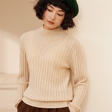 2025年秋季新款十二针全身扭花半高领针织女士上衣时尚休闲通勤，女装羊绒衫，高粱穗羊绒