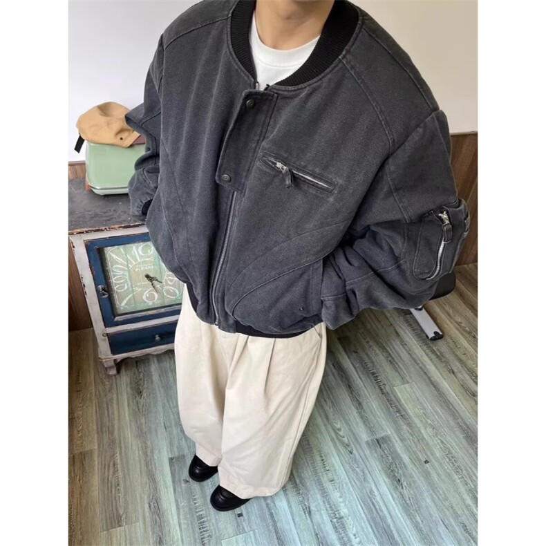 新款休闲美式复古水洗工装牛仔帆布外套男款短款夹克上衣,男装工装外套,星座506A