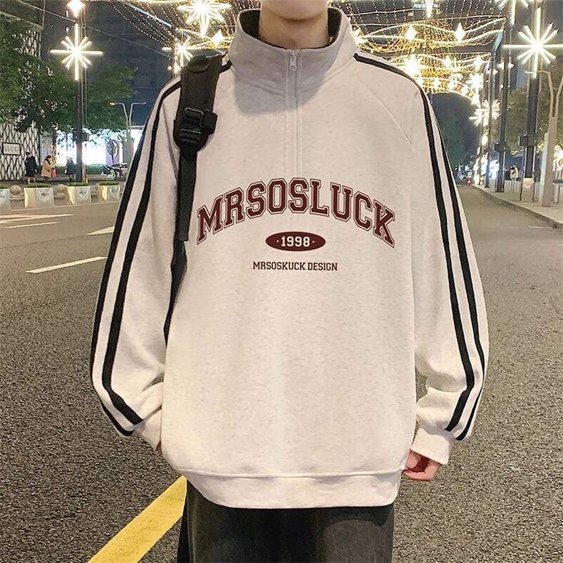 G010加绒P50美式半高领外套oversize立领半拉链卫衣加绒加厚,男装卫衣,星座304A-1