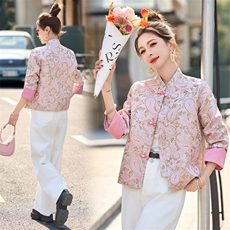 新中式国风小个子提花短款外套女2025春秋新款洋气小香风唐装上衣，女装短外套，依如秀(原杭风阁)