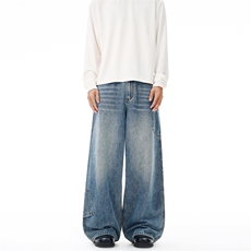 2025秋冬美式冰蓝水洗多口袋牛仔裤男宽松直筒个性百搭潮牌长裤子，男装牛仔裤，星座301D-3