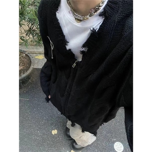 秋季新款男士休闲原创设计师款复古宽松毛衣男外套潮流,湖南服装搭配师课程培训多少钱图片
