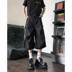 潮牌设计感撞钉褶皱休闲短裤男cleanfit痞帅阔腿七分裤D069-P38，男装牛仔裤，星座308B-2