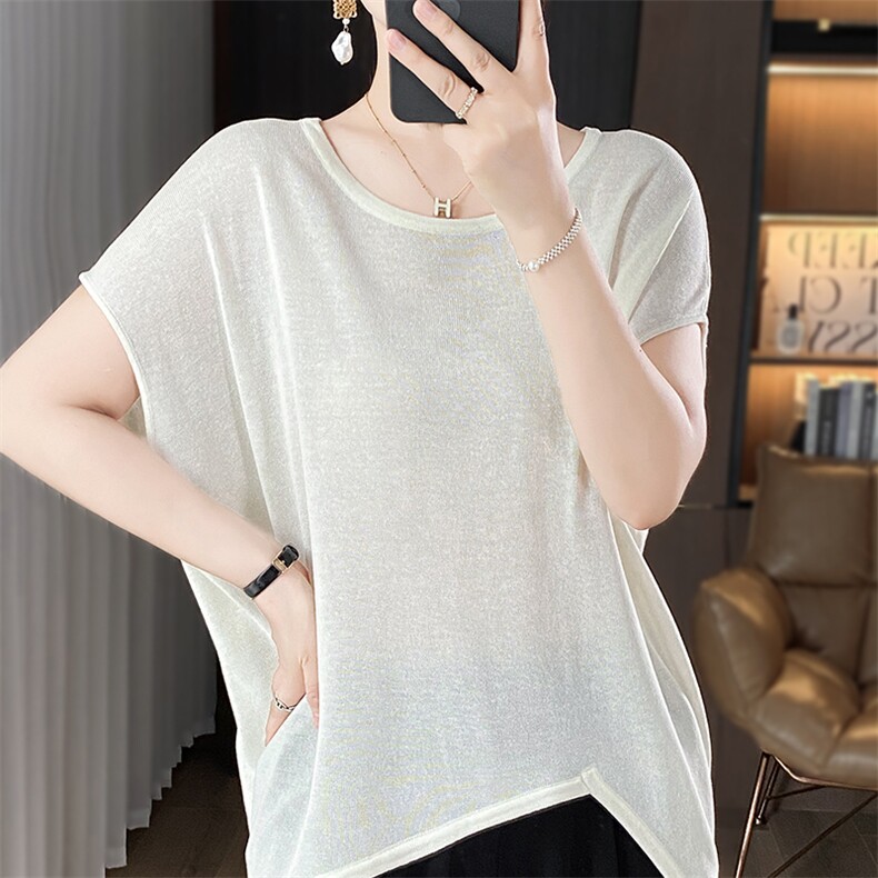 2025年夏季圆领宽松时尚气质百搭简约不规则上衣，女装针织衫/毛衣，总能电商供货